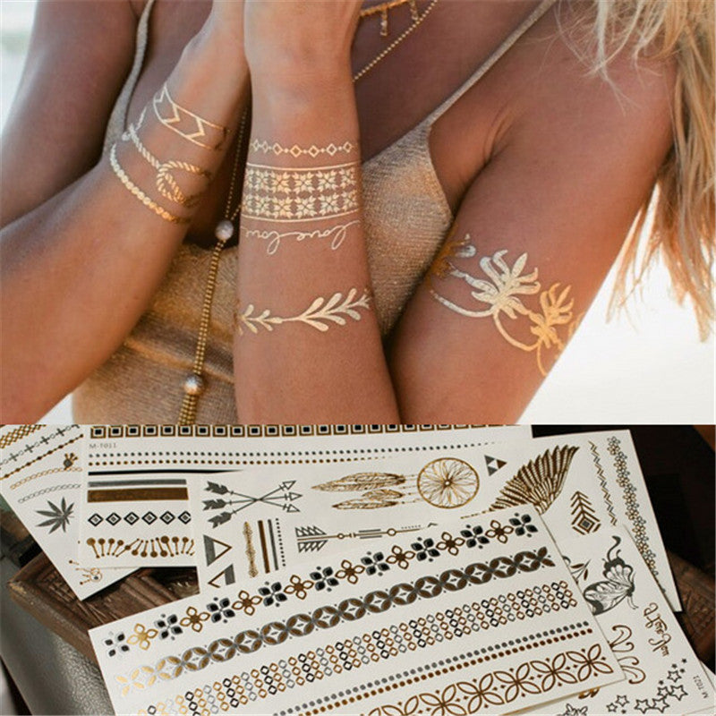Tribal 1Pcs  Flash Gold  Bracelet Metallic Gold Silver Color Statements  Golden Tattoo Temporary Body Painting