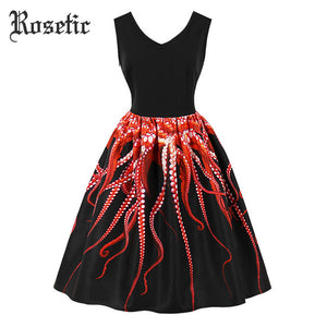 Tribal Goth Dress Octopus Print Black Elegant